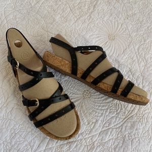 Sofft Strappy Low Wedge Sandal Leather w/Cork 8.5